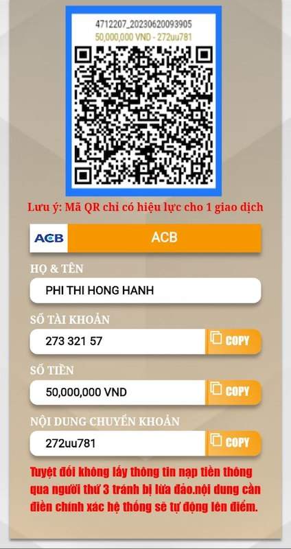 Quét QR hoặc chuyển khoản để hoàn tất giao dịch